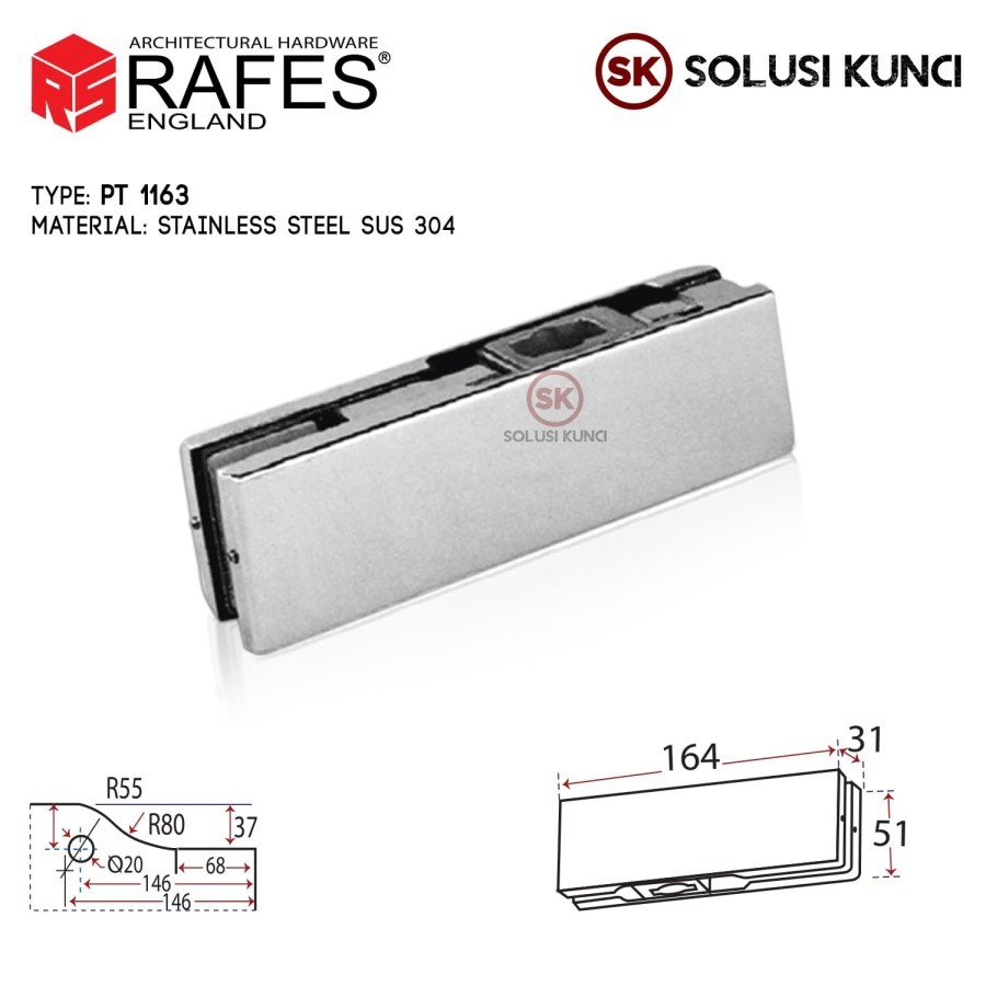 Patch Fitting Penjepit Pintu Kaca PT 10 RAFES Stainless Steel SUS 304