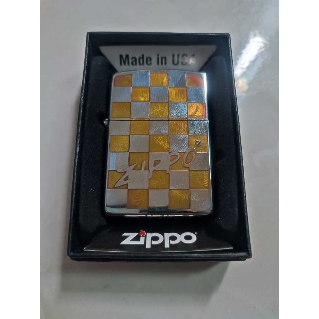 Korek Api Roda Minyak Zippo Silver Motif Square Grid Papan Catur 3845-42 Terbaru