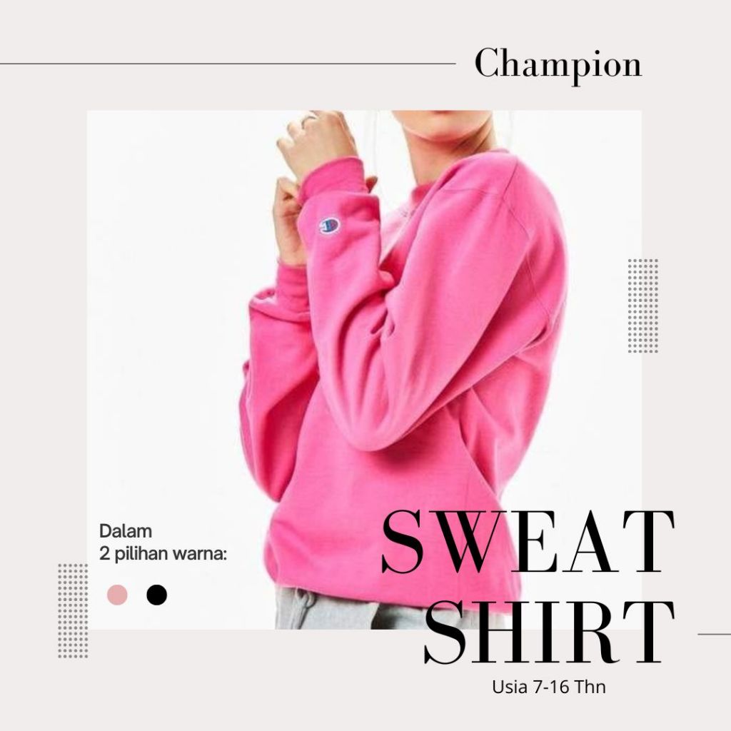 Champion Original Kids Mock Neck Sweatshirt - Crewneck Anak Lengan Panjang Pink Premium Heritage