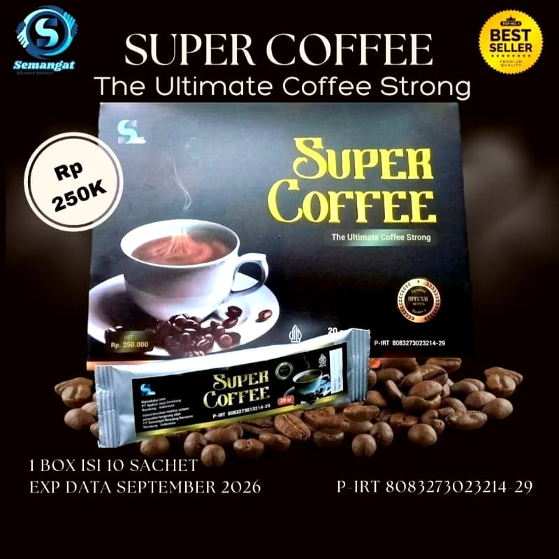 

SUPER COFFEE 1 BOX ISI 10 SACHET @20GR / THE ULTIMATE COFFEE STRONG ORIGINAL 100%