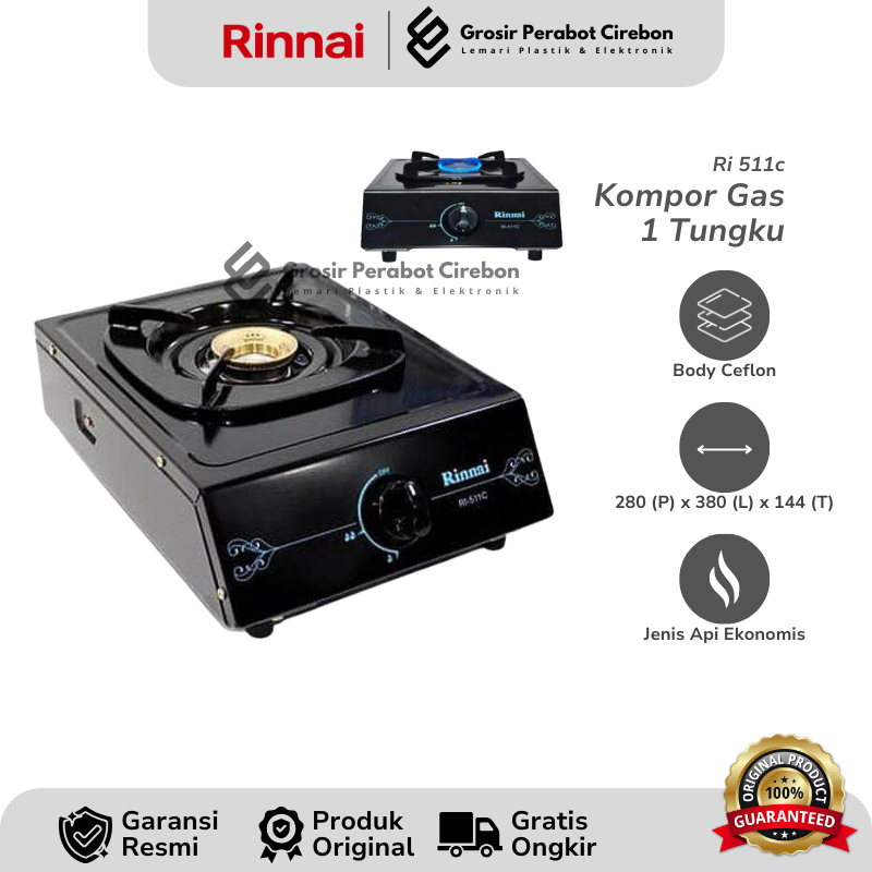 RINNAI KOMPOR 1 TUNGKU RI-511C / RI 511 KOMPOR 1 TUNGKU RINNAI MURAH