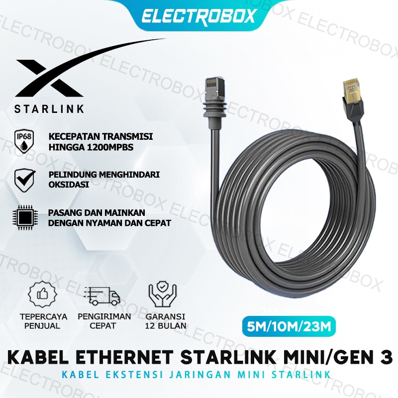Starlink Mini Kabel Ethernet 5M/10M/23M 1200 Mbps Tahan Air untuk Starlink Mini dan Starlink Gen 3