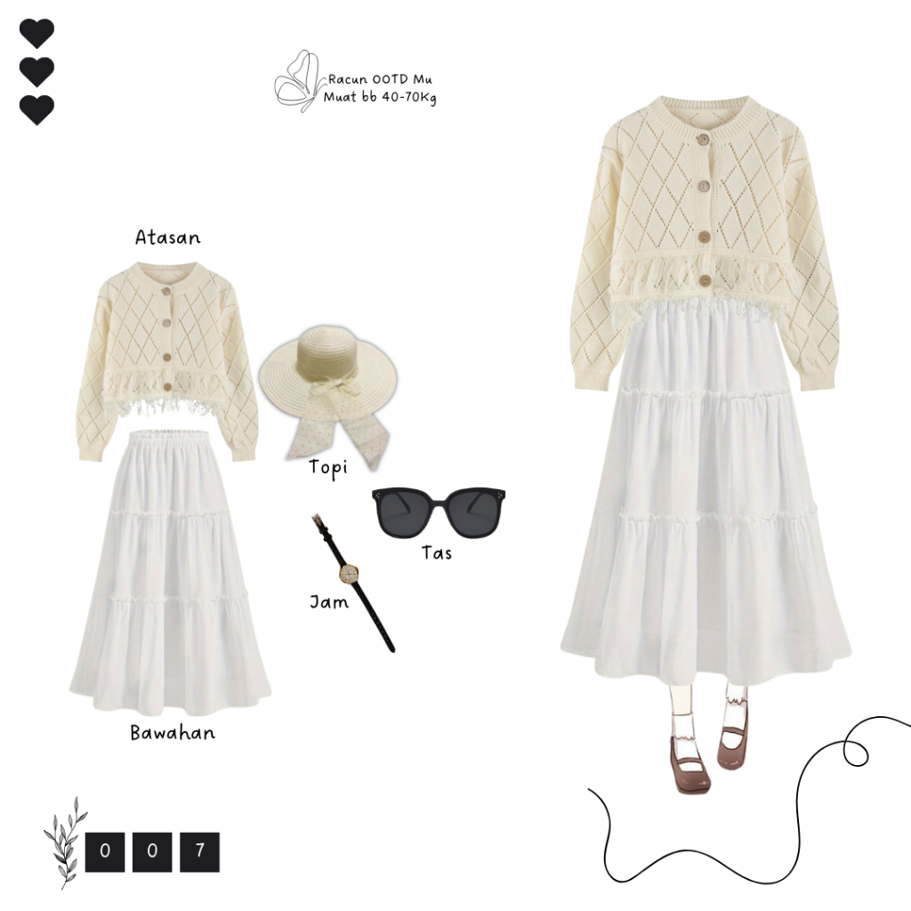 Style One set OOTD Wanita Kekinian Rajut & Topi pantai FREE Rok Susun Premium ROOM007