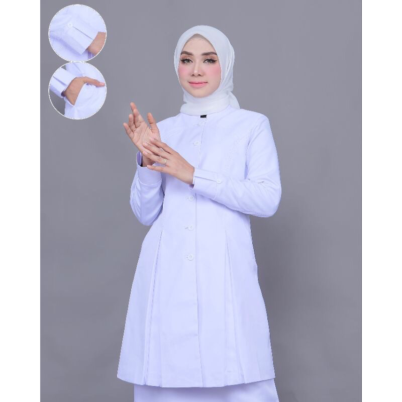 SERAGAM PERAWAT TUNIK PUTIH PUTIH BELAH POLOS ATASAN PUTIH TUNIK BAHAN KATUN PRELOVED