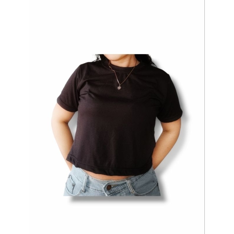 CROP TOP POLOS HITAM KAOS ATASAN WANITA CROP TEE BASIC KOREAN STYLE