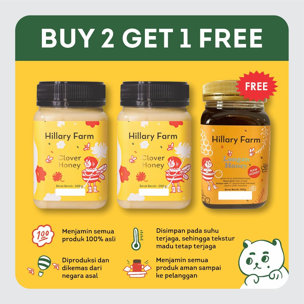 

Hillary Farm Clover Honey 2 Pcs Free Madu 500gr