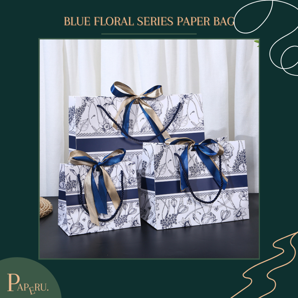 

[PAPERU] Blue Red Green Bird Floral Paper Bag Premium Luxury Look Goodie Bag Motif Bunga Kantong