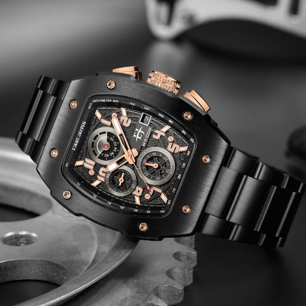 ORIGINAL EVANS JAYDEN JAM TANGAN PRIA CRONO 9612 RANTAI STAINLESS ANTI AIR 3ATM