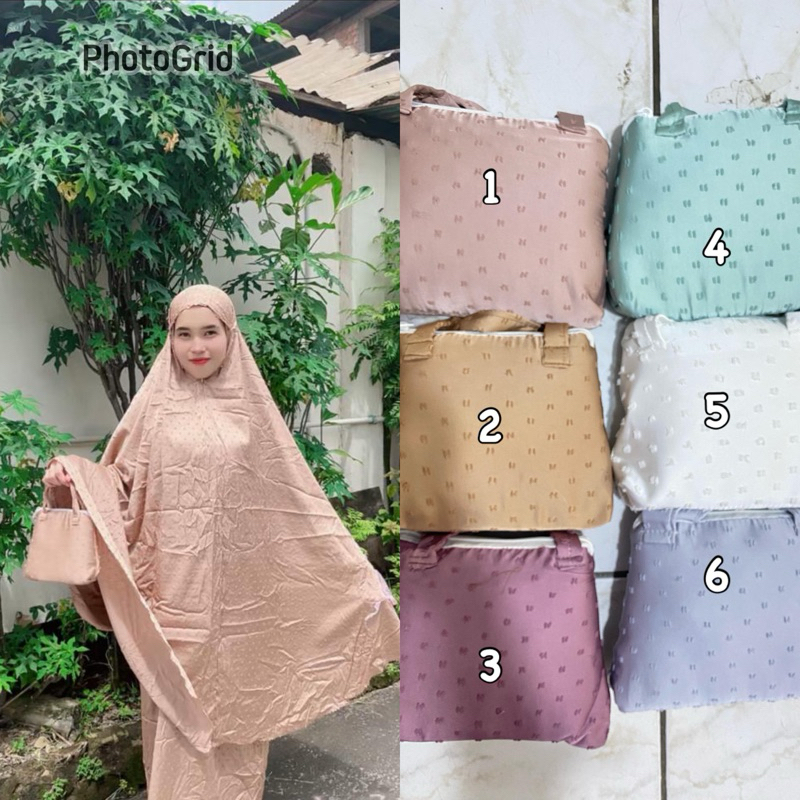 Mukena silk hurugiri | mukenah mewah | mukenah tas | mukena resleting