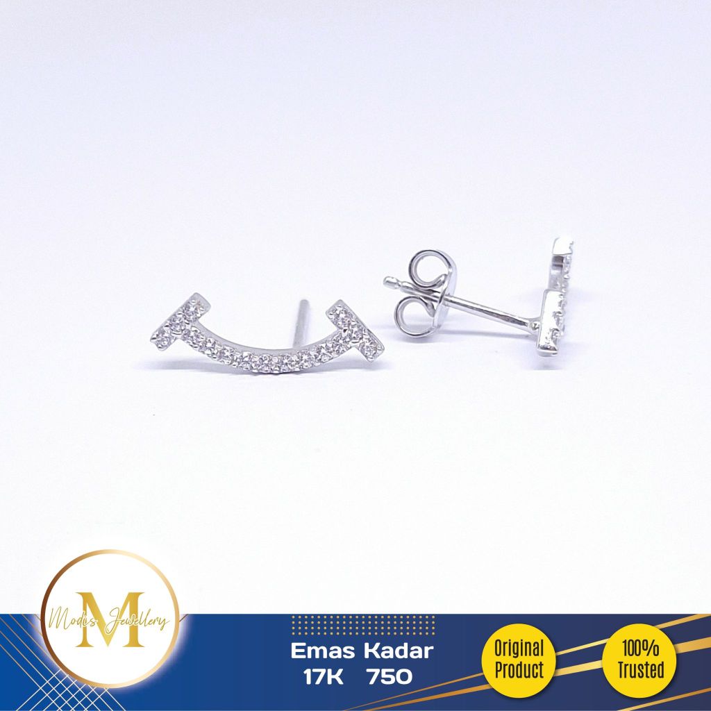 MODIS JEWELLERY - Anting Smile Putih - Emas 17k 750