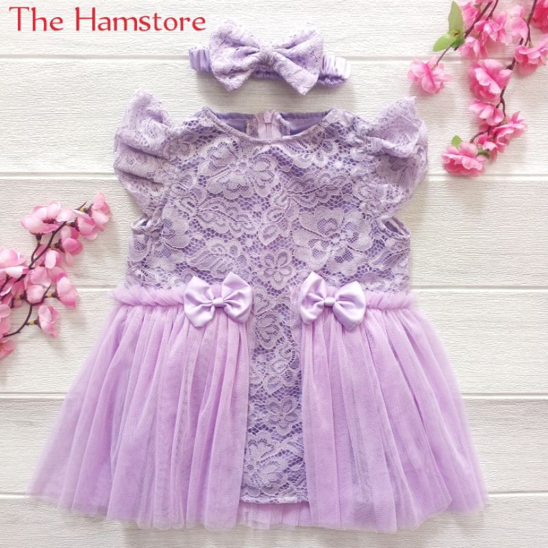 Dress Anak Bayi Perempuan 1 Tahun Gaun Pesta Kondangan Ulang Tahun Tile Free Bando Lilac Lavender