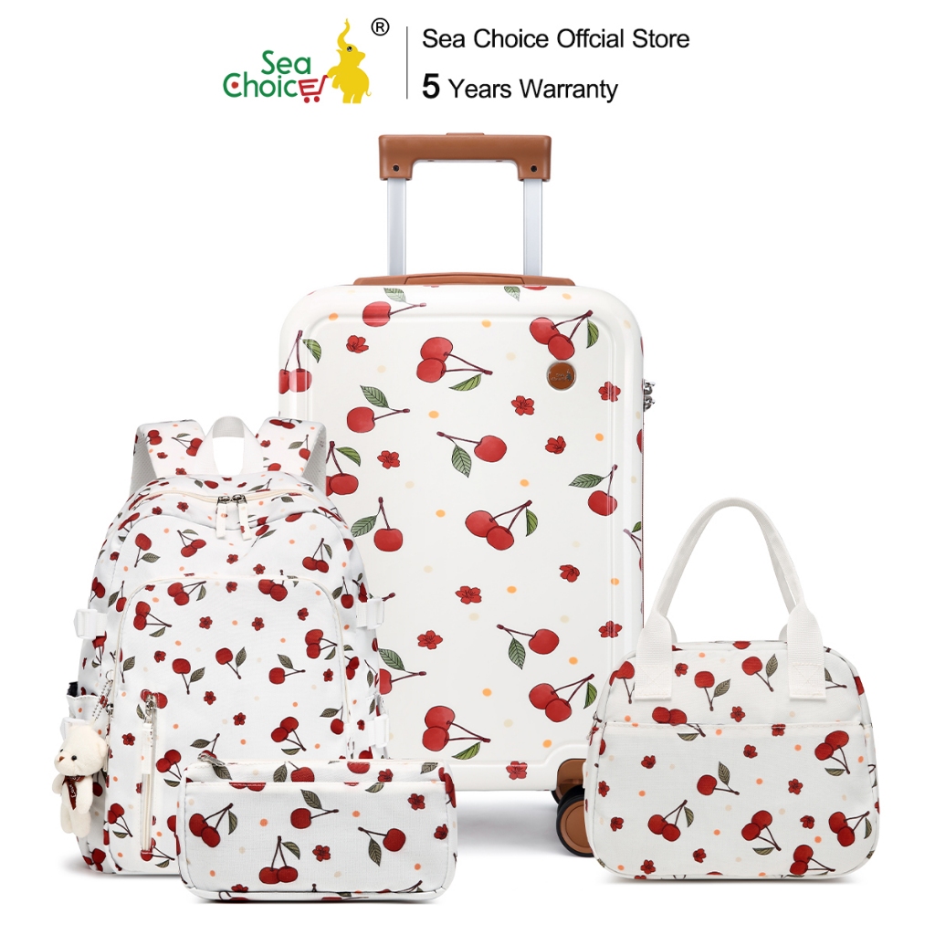 SEA CHOICE 18 inch lucu dicetak Koper Kabin PC Hardshell Set Bagasi Ringan, 3 Pcs Backpack bag set