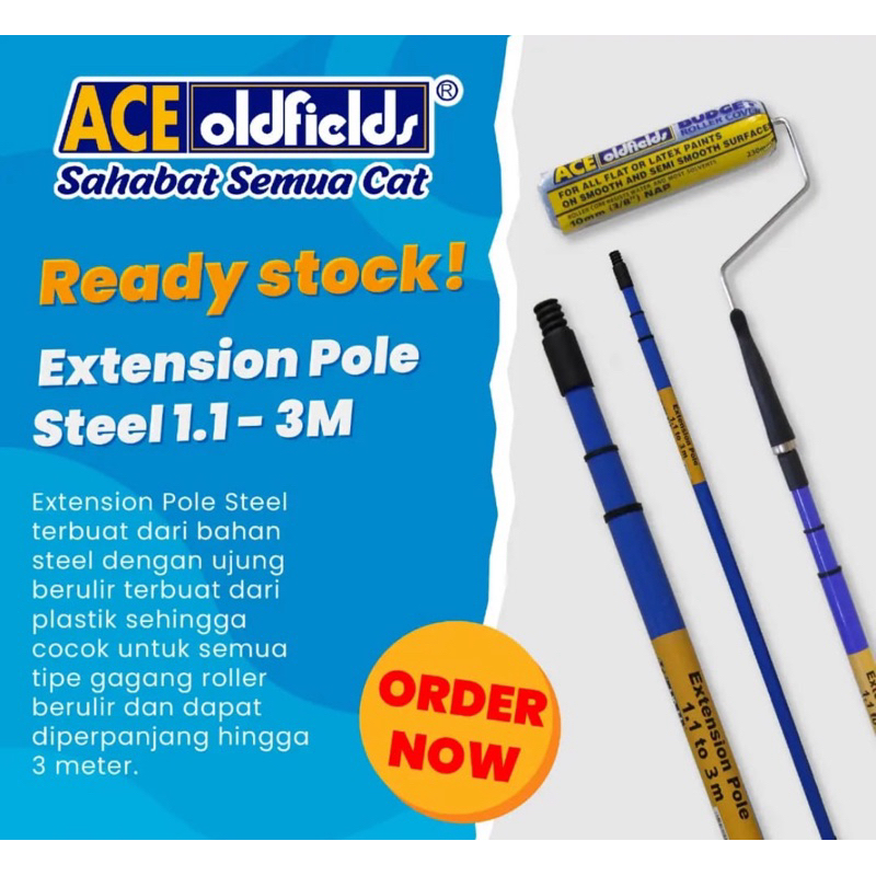 ACE OLDFIELD - BLUE EXTENSION POLE STEEL/ Tongkat Penyambung