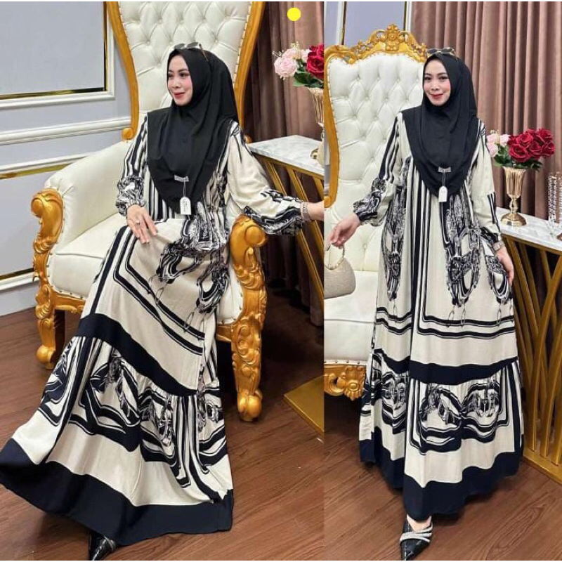 GAMIS SET HIJAB RAYON MOTIF ABSTRAK | GAMIS RAYON PREMIUM HIJAB