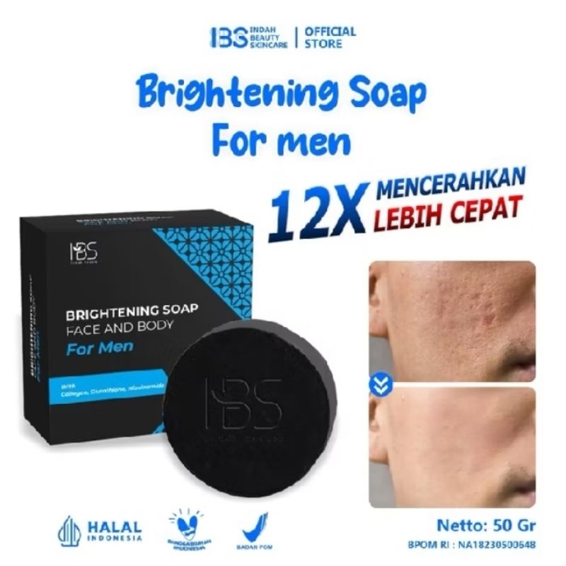IBS Brightening Soap Formen, Sabun Pemutih wajah & Badan BPOM100%Original