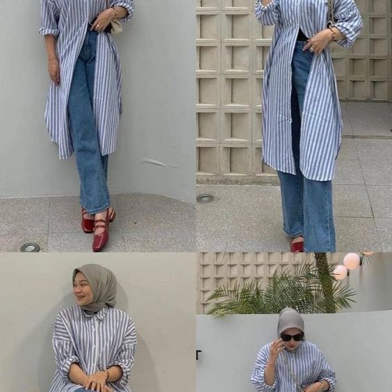Azka Collection Tunik Kemeja Salur Matt Katun Rayon Stripy Jumbo PB 100
