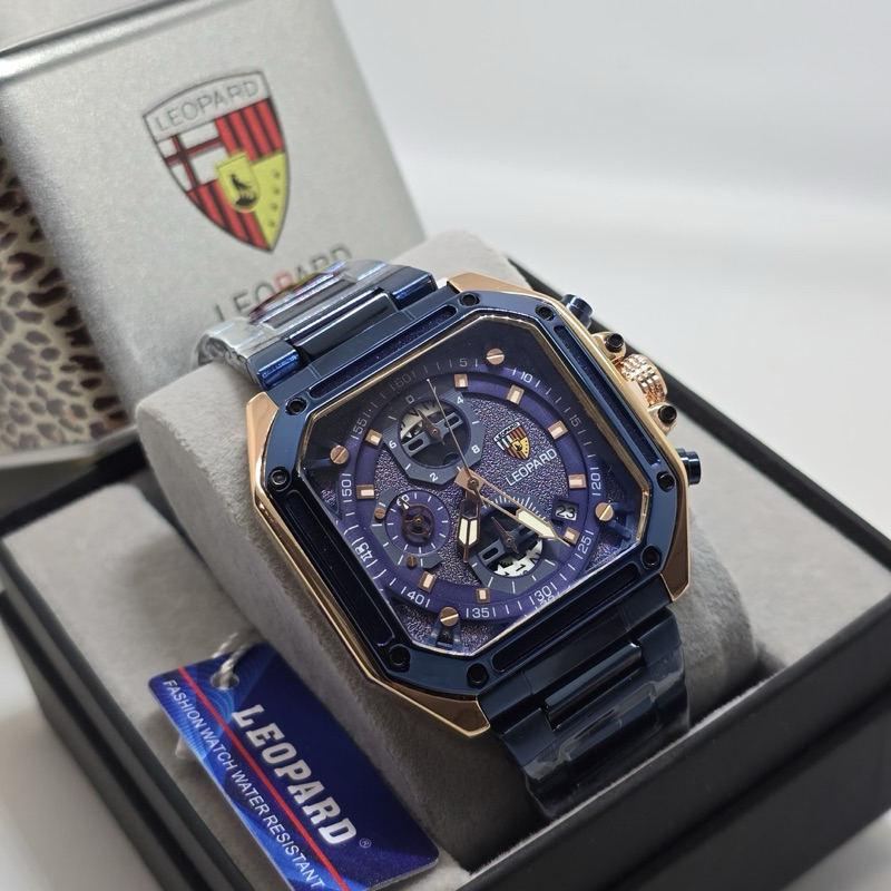 CHRONOGRAPH ON - JAM TANGAN PRIA LEOPARD ORIGINAL 3532 RANTAI SPORT STEEL