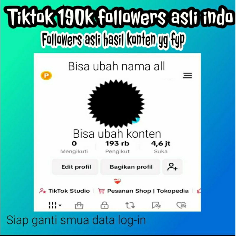 jual akun tiktok 200k followers asli viwers deres aktif hasil fyp sisa 1 jual murah