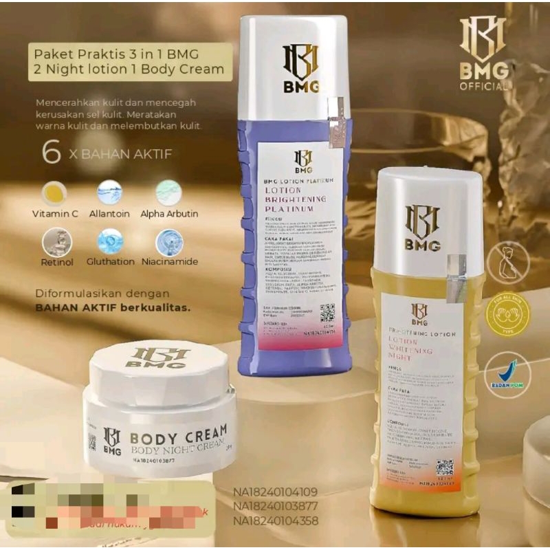 BMG ORIGINAL PAKET TIGA BUNDLING LOTION KEMASAN BARU | BMG BPOM | HB ANGGUR