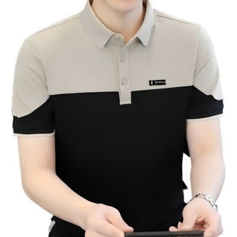 Kemeja Pria Lengan Pendek Polo Hitam Putih
