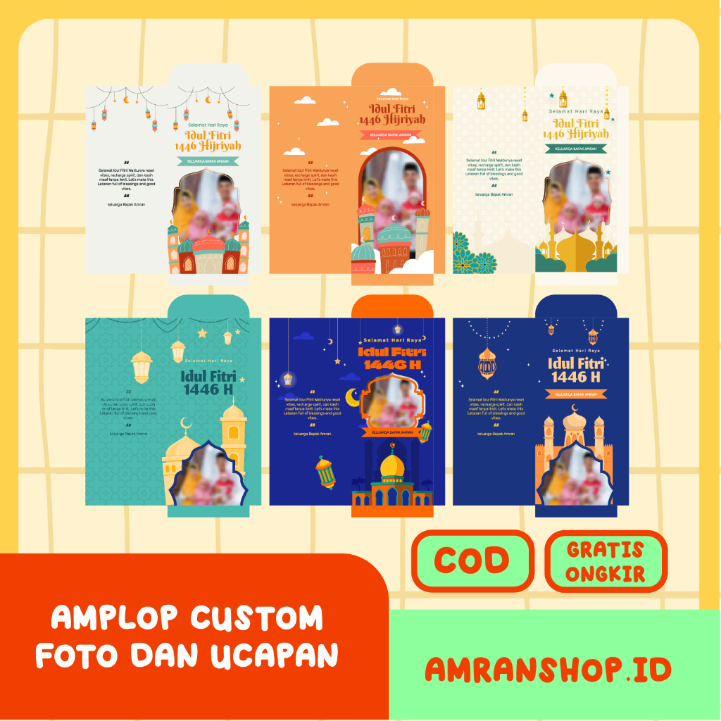 

[1 PACK ISI 10 PCS] Amplop Custom Jumbo 7x16 cm – Desain Unik dengan Foto & Pesan Pribadi - Amplop Lebaran 2025