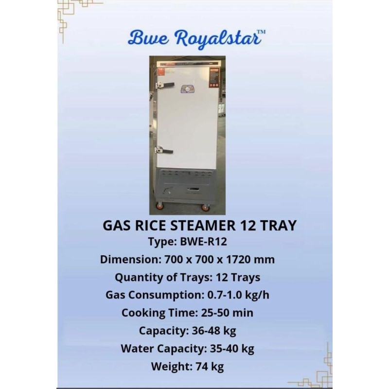 BWE Gas rice steamer 12 tray