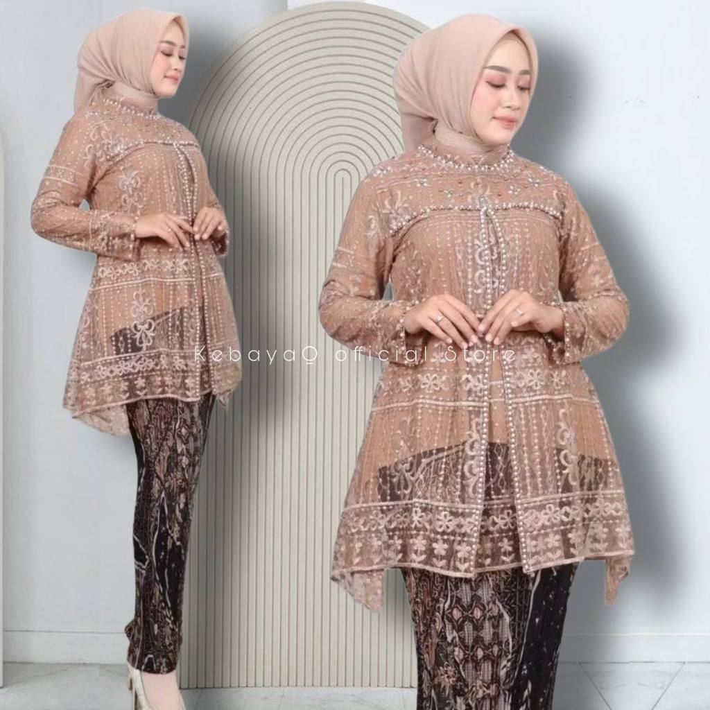 KebayaQ | SETELAN BAJU KEBAYA MODERN ATASAN TUNIK GAYATRI SUPER PREMIUM PAYET KOMBINASI RENDA COCOK 