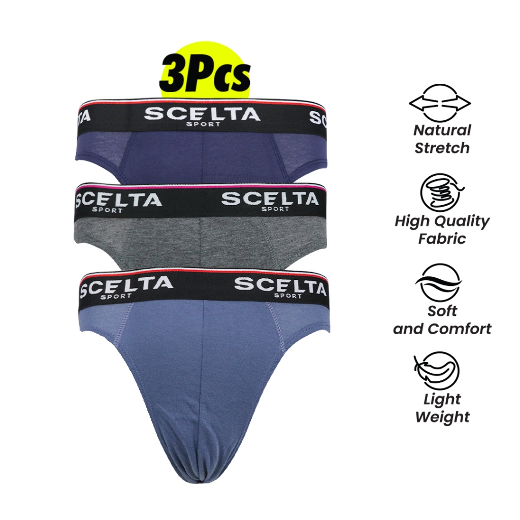 Scelta - 3pcs Celana Dalam Pria Segitiga Cd Cowok Karet SM 112 3s Mix thumbnail 2