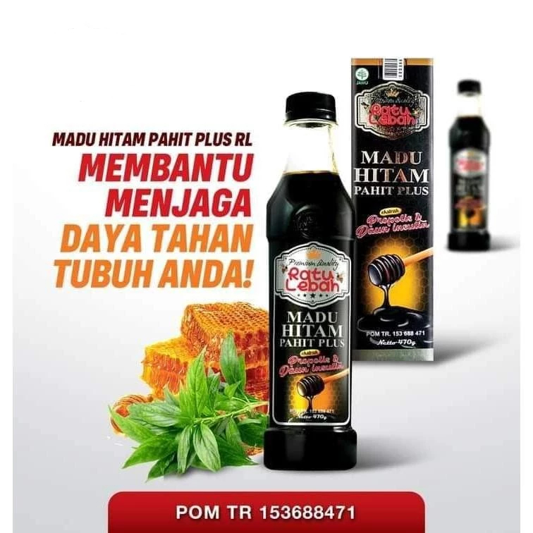 Madu Hitam Pahit Ratu Lebah Plus Propolis Herbal Diabetes Kolesterol, Sakit Maag Original BPOM 470gr