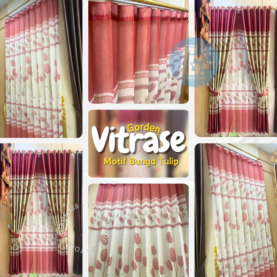 VITRASE GORDEN MERAH MOTIF BUNGA TULIP | MEWAH MERK NAPOLEON