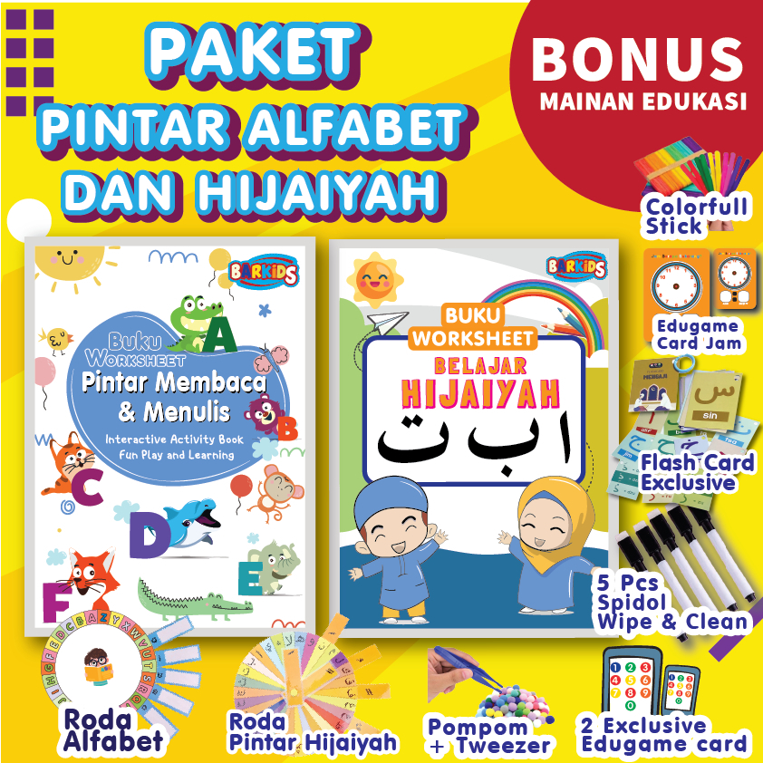 Buku edukasi belajar anak worksheet Huruf Hijaiyah Alfabet wipe clean book 2 3 4 5 tahun tk PAUD SD