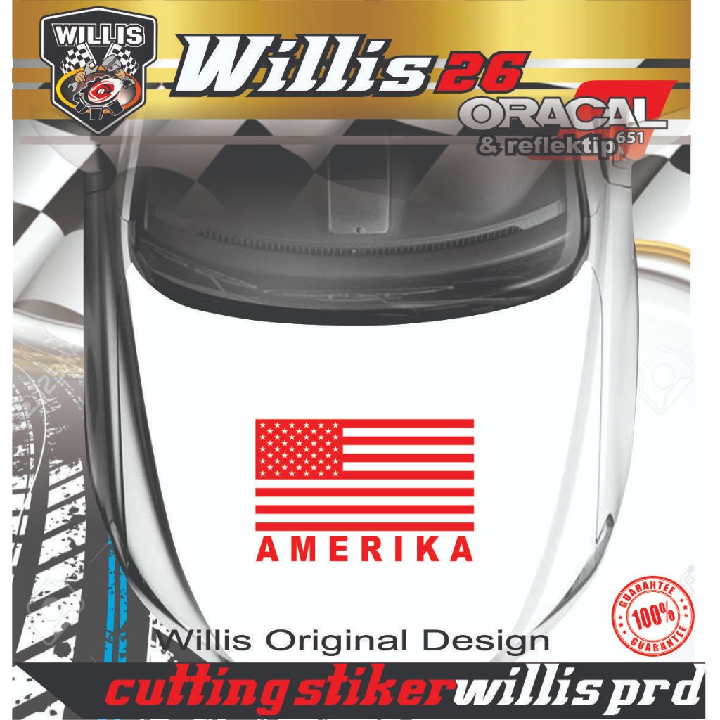 Sticker bendera amerika jeep stiker body kap mobil