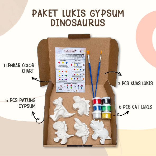 Set 5 Pcs Dinosaurus Patung Lukis Gypsum Mewarnai Gypsum Painting Lengkap Dengan Cat Akrilik