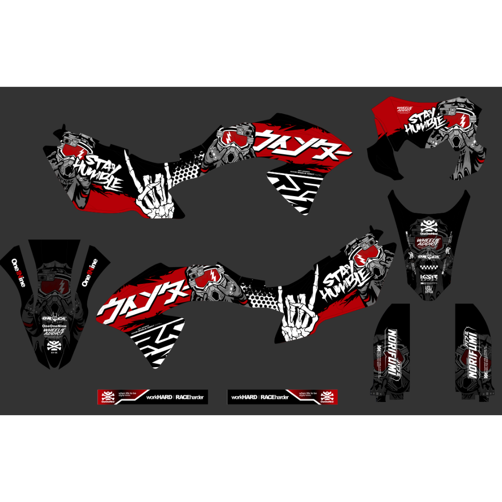 DECAL STIKER MOTOR KLX BF 150 G MOTIF HITAM MERAH SIMPLE