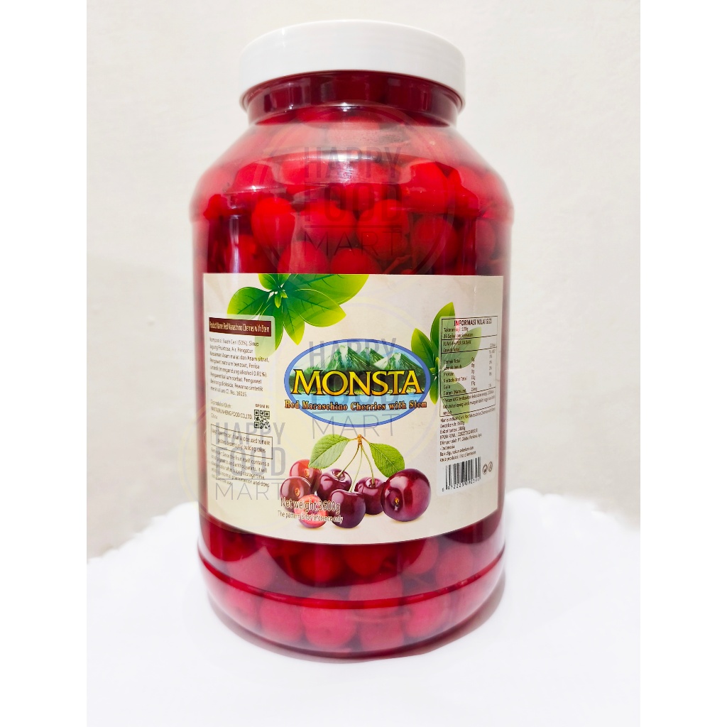 

[BPOM RI] MONSTA RED MARASCHINOS CHERRIES WITH STEM 3600 GRAM/MARASCHINO CHERRY/CERI MERAH TANGKAI/DEKORASI KUE BLACKFOREST/MANISAN BUAH CHERI/CERY GLAZE/CHERRI/CHERY BLACK FOREST