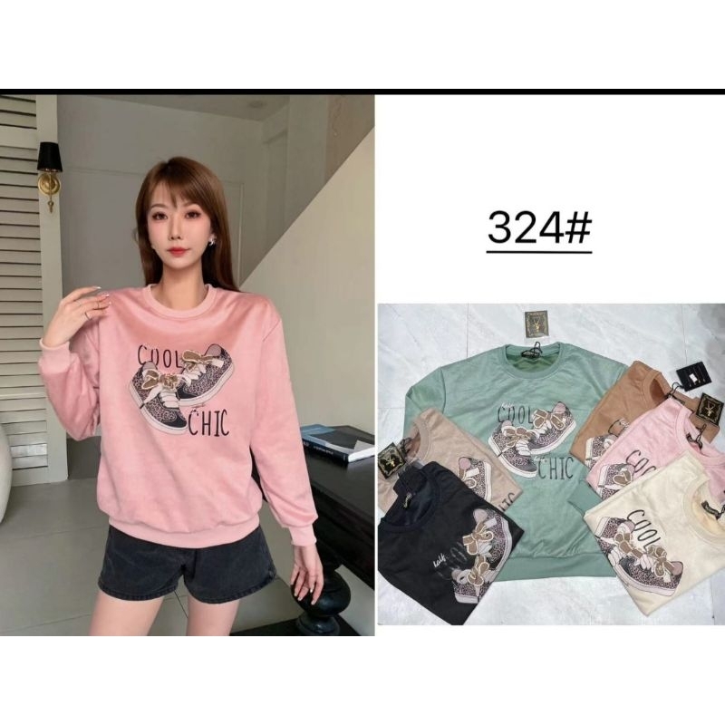 Kaos lengan panjang impo*rt 3D aplikasi bahan suede// sweater tiramisu aplikasi 3D