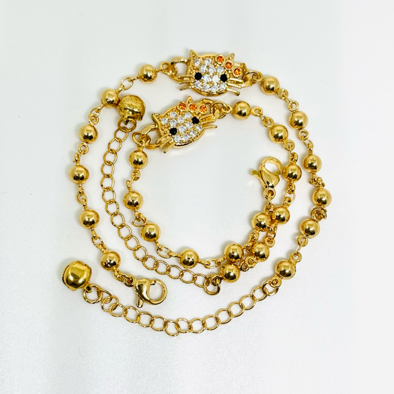 Aluna - Gelang Anak Rhodium Hello Kitty | Perhiasan Wanita Warna Emas Anti Karat