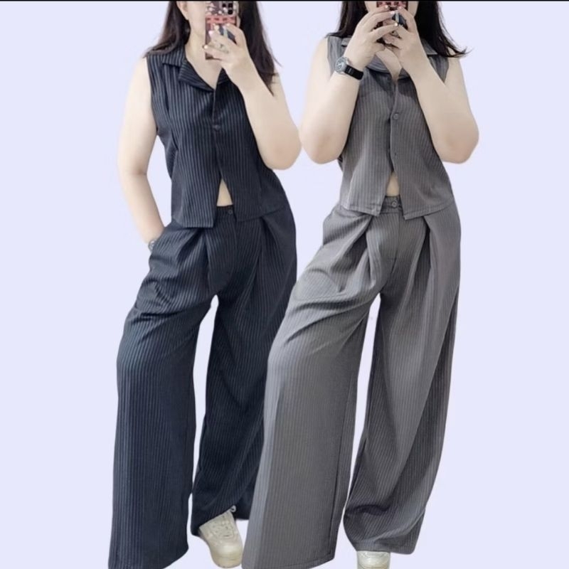 Set Wanita Garis - set wanita kekinian