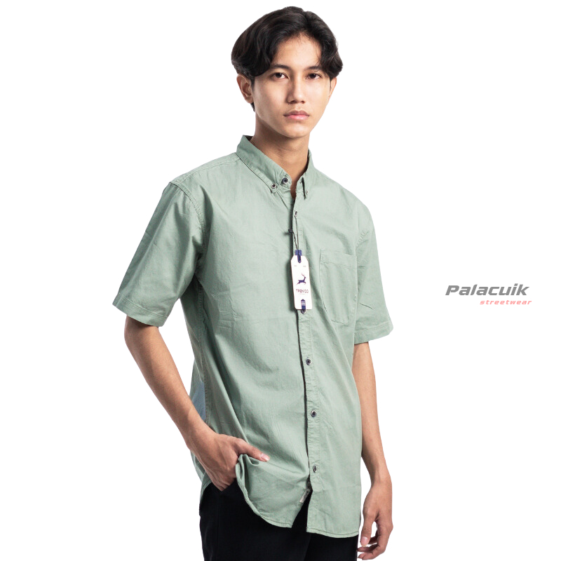 Kemeja Polos Pendek Pria Warna Hijau Sage | Kemeja Polos Kasual | Kemeja Polos Hijau Sage