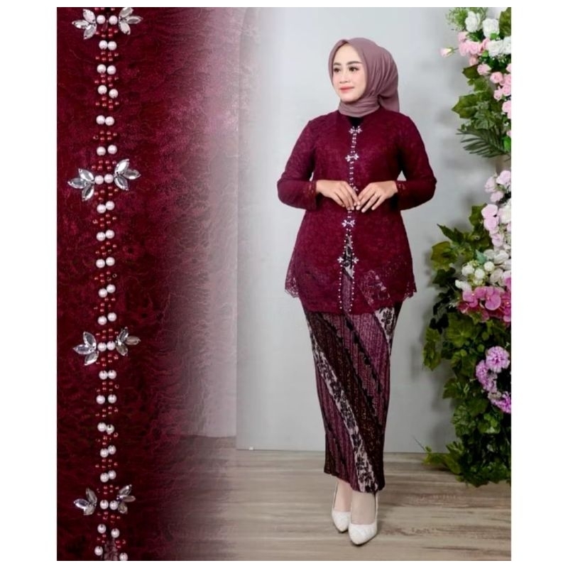 PROMO DISKON  SETELAN BAJU KEBAYA JUMBO LD 130 SIZE M - 4XL ATASAN KEBAYA FLOY BROKAT ENCIM PAYET KE