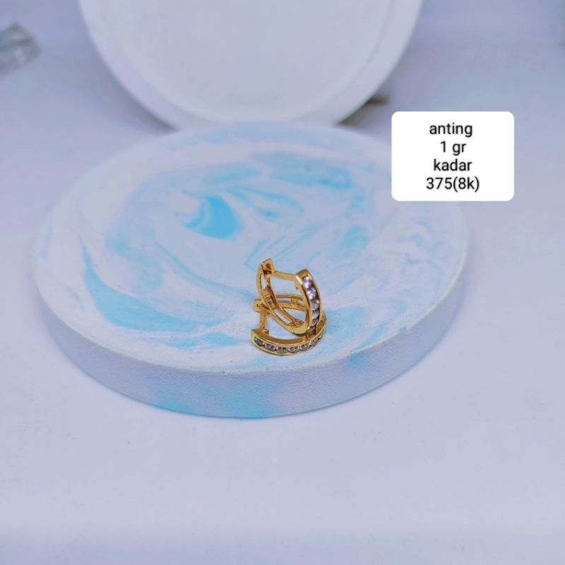anting emas model jepit permata mas kadar 375(8k)