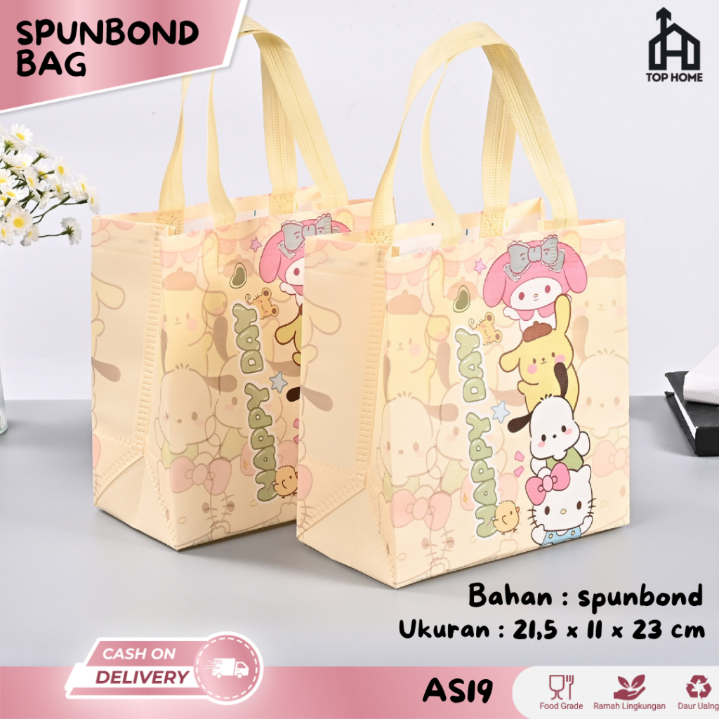 

Tas Spunbond / Goodie Bag Spunbond / Spoundbond Bag / Box Kantong Kotak / Tas Spunbond Motif Sanrio