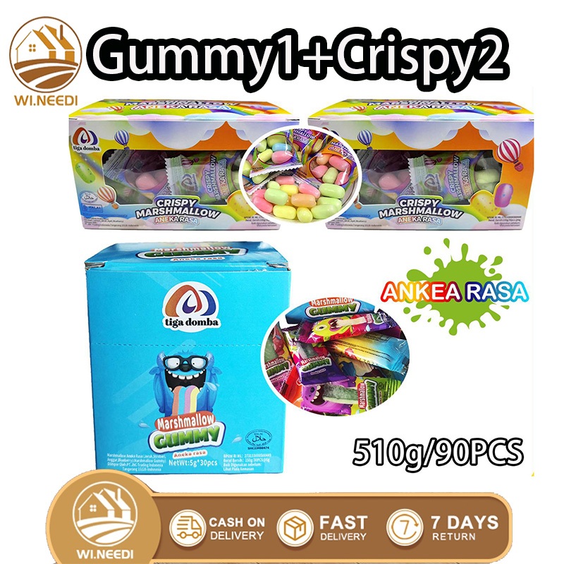 

Marshmallow Rasa Buah Segar dan Permen Renyah Set Permen Camilan Permen Rasa Buah