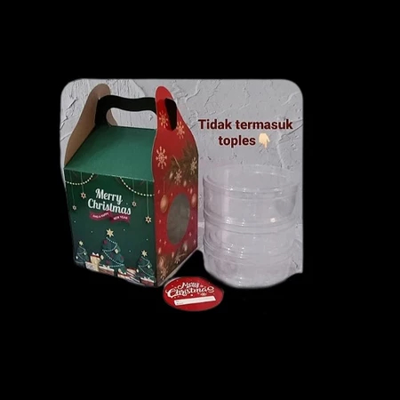 

( 5 pcs ) dus tenteng window merry christmas warna merah hijau box handle natal muat 3 toples bulat 250gram
