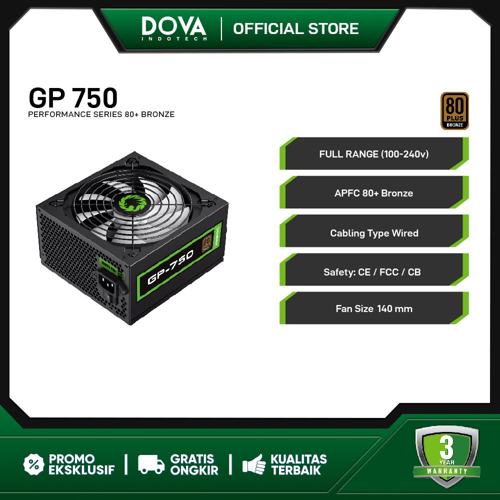 Gamemax GP750 Value Gaming Power Supply 80+ Bronze