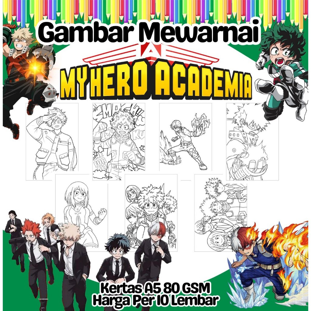 

10 Lembar Kertas A5 Gambar Mewarnai Tema HERO ACADEMIA DEKU BAKUGO Termurah - Anak Anak TK SD PAUD Remaja