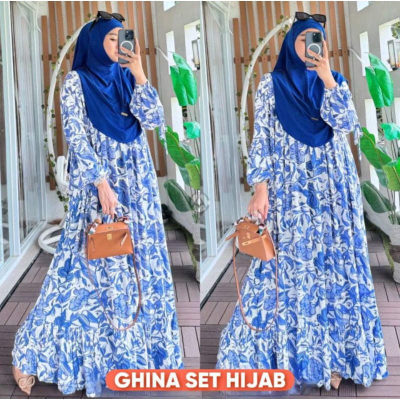 Gamis Rayon Set Jumbo • Gamis Ghina Set Hijab • Dress Busui Friendly