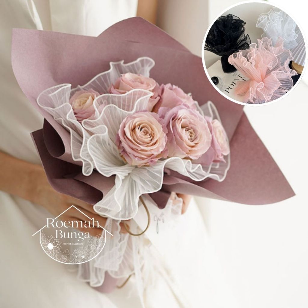 

[ROLL] Pita Kain Lining Renda Mesh Pearl Mutiara Buket Bunga 30cm x 5Y Buket Bunga