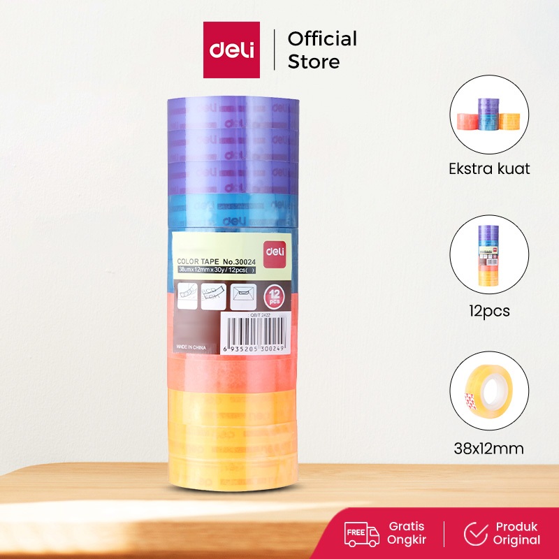 

Deli isolasi /cellotape untuk sekolah 12 mmx14y *38um 12pcs/Rol 30011 30000 30024