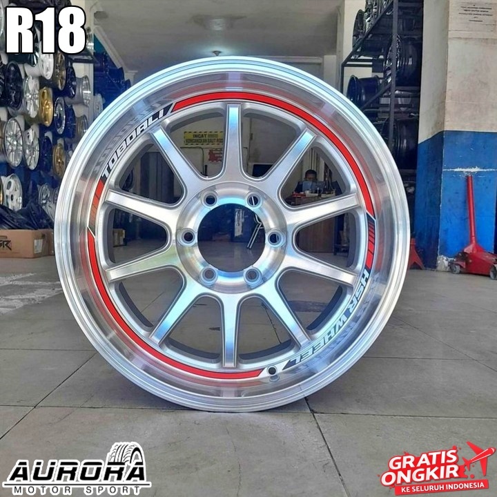 Velg celong ring 18 pcd 6x139 mobil pajero fortuner dmax terrano HSR Toboali R18 lebar 9,5 silver